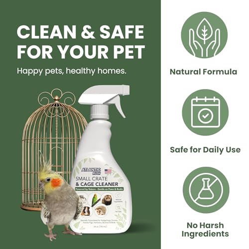Atlantic Rush Small Animal Cage Cleaner Spray- 24oz Bottle Cage and Crate Cleaner for Guinea Pig, Hamster, Rabbit, Ferret, & Birds- Cage Cleaning Supplies Odor Eliminator (2)