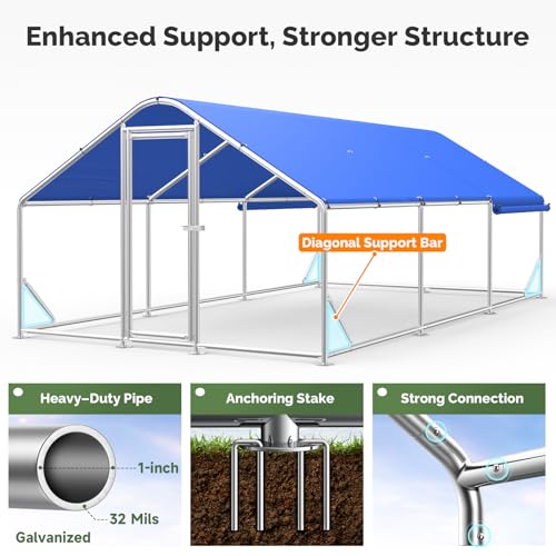 Large Metal Chicken Coop with Galvanized Hardware Cloth, Chicken Coop Run Pen for Yard with Waterproof Cover, Outdoor Large Walk-in Chicken Coops for 30 Chickens Duck Pen House Cage Run - size: 212.6"L x 106.3"W x 76.8"H