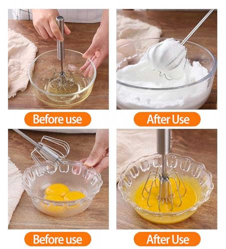 3 Pack Stainless Steel Egg Whisk, Hand Push Rotary Whisk Blender, Versatile Easy Whisk, Hand Push Mixer Stirrer for Beating Eggs, Frothing Milk, Blending, Mixing, Whipping Smoothies & Shakes