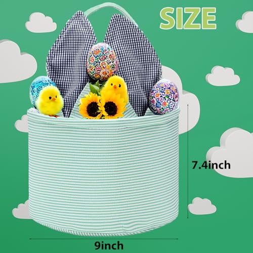 Easter Basket Seersucker Egg Hunt Bunny Baskets for Kids with Cute Rabbit Ears Stripe Storage Gifts Candies Personalized Easter Party Gifts.……… - color: Bsmint0
