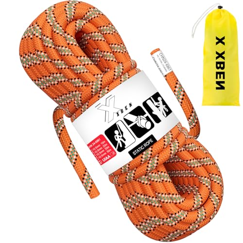 X XBEN Outdoor Climbing Rope 10M(32ft) 20M(64ft) 30M(96ft) 50M(160ft) 70M(230ft) 152M(500FT) 352M(1000FT) Static Rock Climbing Rope for Escape Rope Ice Climbing Equipment Fire Rescue Parachute - color: Orange, size: 2/5 Inch x 64 Feet