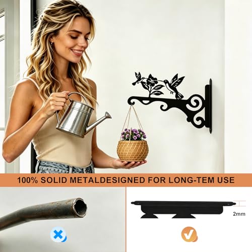 Elegant Bird Pattern Wall Hooks - 10/12/14 Inch Metal Plant Hangers for Indoor & Outdoor - Rust-Resistant Bracket for Plants, Feeders, Chimes, Lanterns (2, Black, 14 inch) - color: Black, size: 14 Inch