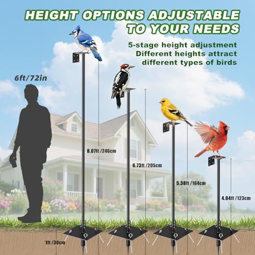 Upgraded Heavy Duty Bird Feeder Pole, 92 Inch Squirrel Proof Adjustable Bird Feeding Station,1 Inch Dia Bird House Pole, 4 Shepherd Hooks for Feeder Stand, Includes Water Bowl & Mesh Tray - size: 92inch
