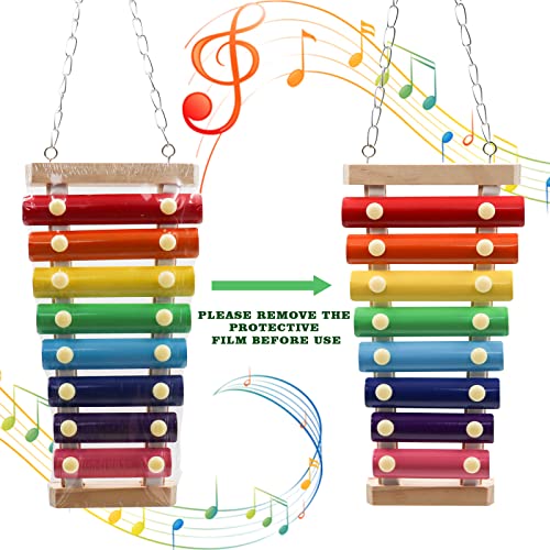 Dnoifne Colorful Bird Xylophone Toy, Suspensible Funny Xylophone Toy with 8 Metal Keys, Cage Accessories for Chicken Birds Parrots Parakeets Cockatiels Budgies Love Birds