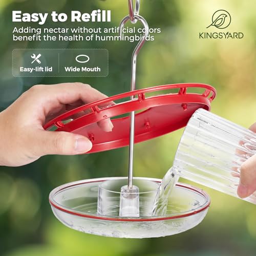 Kingsyard 2 Pack 16 OZ Saucer Hummingbird Feeders for Outdoors Hanging | 6 Bee Proof Feeding Ports, Leak-Proof Humming Nectar Bird Feeder, Ant Moat Easy Clean, Garden Décor Gifts, Oriole Feeders
