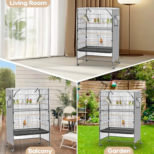 Bird Cage Cover, Large Birds Cage Covers for Night, Birds Cover for Cage with Adjustable Front Curtain, Blackout & Breathable Birdcage Covers for Parrot, Small Animals(Not Include Bird Cage) - color: Grey