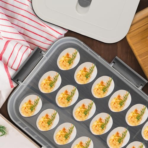 BTSKY Deviled Egg Platter with Lid, 3-Layer 54 Slots Deviled Eggs Carrier, Clear Portable Egg Holder for Fridge Reusable Deviled Eggs Tray Carton Box for Easter and Party Favor (3-Layer, White) - color: White, size: 3 Layer-Hold 54 Eggs