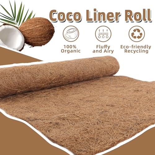 Coco Liner Roll 16x160 Inch Natural Coconut Fiber Mat for Planters | Natural Coconut Fiber, Cut-to-Fit Liner Roll, Ideal for Hanging Baskets, Planters, Window Boxes & Garden Use - size: 16in X 160in