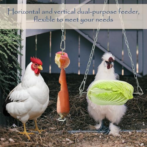 2 Pack Hanging Chicken Feeder with Hooks | Fruit Fork for Chicken Coop Accessories, Chicken Toys & Vegetable Skewers - size: 2 sets hanging chicken feeder