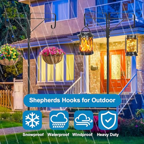 Frcctre Adjustable Double Shepherds Hooks for Outdoor, 61 Inch Tall Bird Feeder Pole with 5 Prongs Base, Heavy Duty Garden Hanger Stand for Hanging Flower Basket, Lantern, Bird Nests