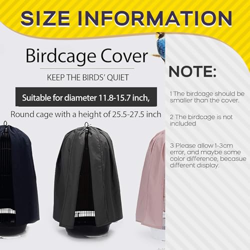 QBLEEV Round Parrot Birdcage Cover, Pet Universal Blackout Cage Cover Shade | Windproof light-proof sleep reduces distractions night accessories cloth without cage, bow tie clouser, easy to wear - color: Light Grey