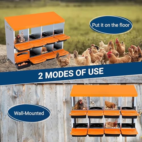 8-Hole Chicken Nesting Box with Removable Lid, Metal Chicken Coops with Roll Away Design/Easy Egg Collection/Ventilation Holes, for Chickens Coops, Duck and Hens - color: Orange, size: 8 holes without legs