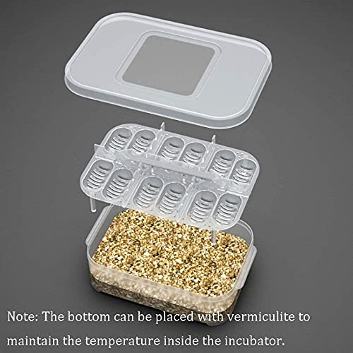 Still Awake Reptile Egg Incubator Professional Hatcher Hatching Box Case Tray Plastic Breeding Incubator for Hatching Snake,Lizards, Reptiles,Gecko(12 Slots with Thermometer)
