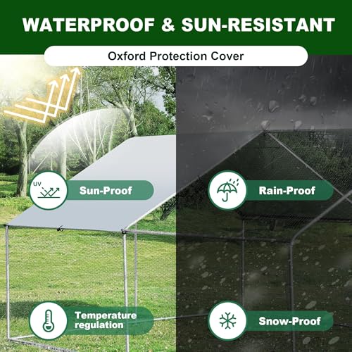 TOLEAD Large Metal Chicken Coop Upgrade Tri-Supporting Wire Mesh Chicken Run,Chicken Pen Walk in with Water-Resident and Anti-UV Cover,Duck Rabbit House Outdoor (Spire Roof 10’ W x 6.6’ L x 6.5’ H) - size: 120.1"L x 79.2"W x 76.8"H