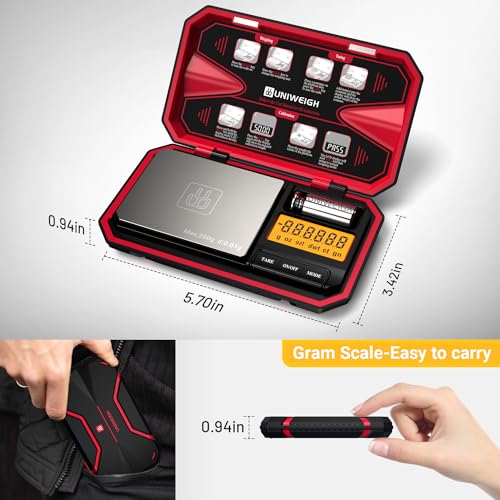 Travel Digital Pocket Scale 200g/0.01g, Digital Gram Scales | Mini Food Scale with 50g Calibration Weight for Food, Powder,small items, Tea, Jewelry, Coins (Battery Included)-Red - color: Red