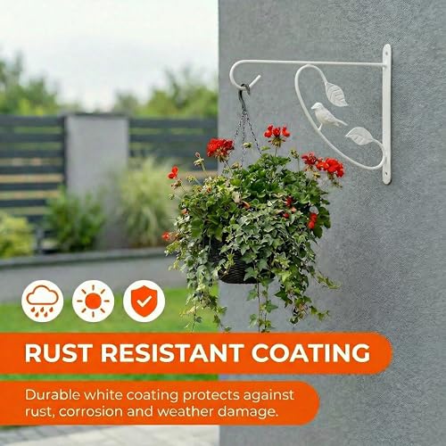 Bird Scroll Metal Wall Bracket for Hanging Accessories and Flowerpots Suitable for Indoor & Outdoor Use, White Set of 2 - color: White, size: Bird Scroll