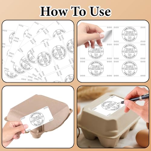 10 Sheets 60Pcs 4 x 2 Inch Farm Fresh Eggs Carton Stickers Rectangle White Self Adhesive Unwashed Chicken Egg Labels Packaging Handling Instruction Tags for Farmhouse Market Produce Storage - color: White