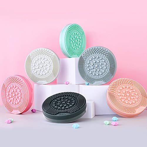 Jessup Silicone Makeup Brush Cleaner Mat with Color Removal Sponge A005 | Durable Silicone Design, Wet & Dry Cleaning, Gently Removes Powder, Preserves Brush Shape, Portable for Travel and Daily Use - color: Sachet Pink