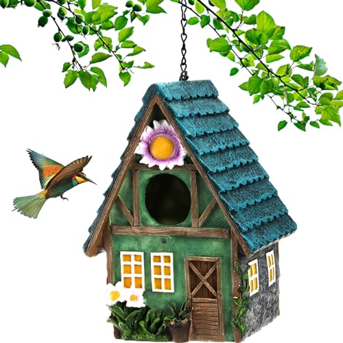 WUWEOT Garden Bird House for Outdoors, Clearance Hanging Bird Nest, Colorful Decorative Cute Resin Birdhouses for Outside Indoors Garden Backyard Decor, Gift for Bird Lovers
