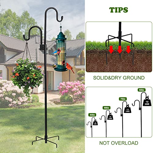 Shephard Hooks Outdoor 76 Inches for Lanterns Double Hooks Heavy Duty Shepherd Stand Plant Hanger Yard Hooks for Solar Lights,Bird Feeder Wedding Adjustable Height&Hooks Powder Coated - color: 2 hooks-76in