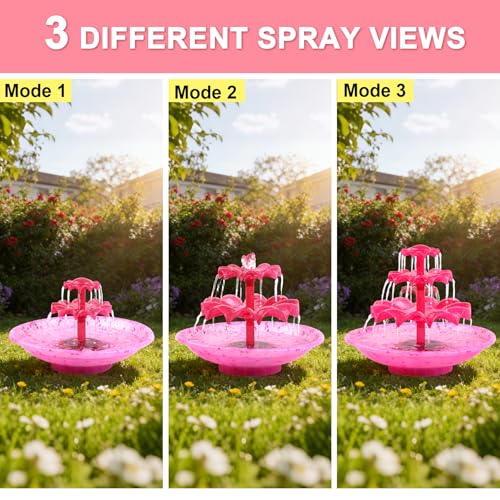 Yeomi Red 3-Tier Solar Fountain Pump with LED Lights, 24H Outdoor Water Feature, Detachable Design, Multi-Function Bird Bath Fountain for Garden Patio Yard Backyard Pond, 3.5W - color: Red