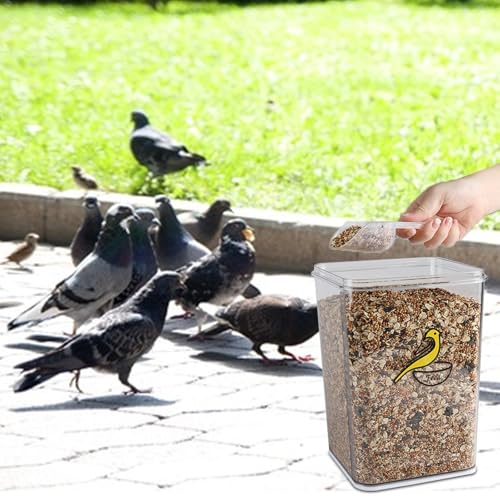 Bird Seed Storage Container-Airtight Bird Food Container-8.4lb/5 l Pet Food Storage Containers with Birds Seed Scoop-Wild Birds Dispenser-forPet Parakeets Finches Food Mealworms/Clear - size: 5L