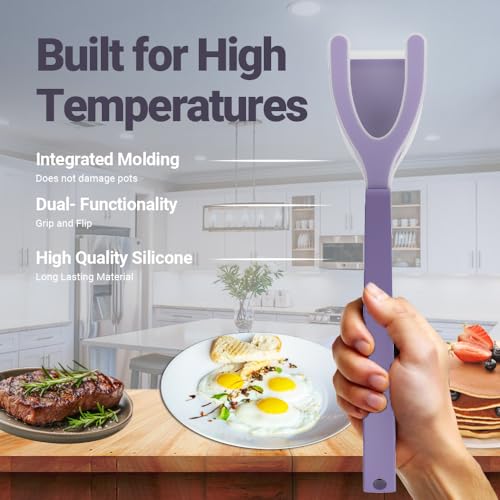 Silicone Egg Flipper Spatula Tongs (Set of 1) – Non-Stick 2-in-1 Grip & Flip Kitchen Tongs for Pancakes, Fish, Eggs, and More – Heat Resistant Cooking Tool (Purple) - color: Purple