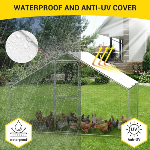 9.8' x 6.5' x 6.5' Large Walk-in Metal Chicken Coop – Heavy Duty Poultry Cage with Waterproof UV-Resistant Cover & Lockable Doors for Outdoor Backyard, Chickens, Hens - size: 118.1"L x 78.7"W x 78.7"H