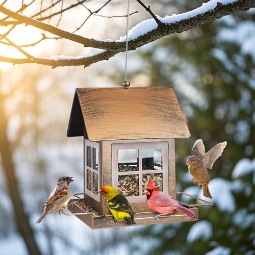 Bird Feeder, Waterproof Bird Feeders for Outdoor Hanging | Heavy Duty Metal, 3LB Large Capacity, 4 Perches, Drain Holes, For Outside Garden Yard Country Hanging, House Shape - size: Standard