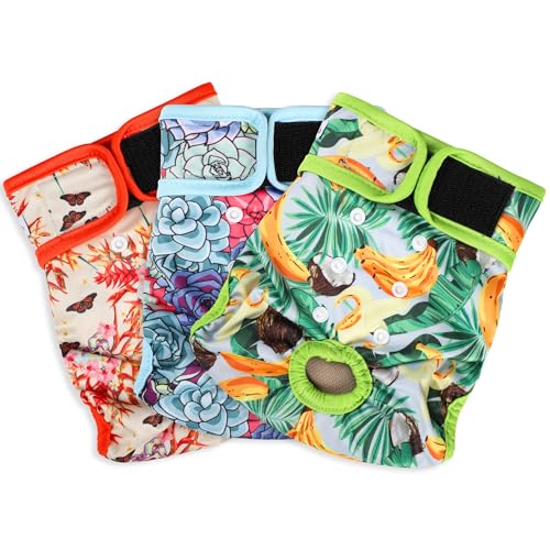 Washable Female Dog Diapers - Premium Reusable Diapers for Doggie in Heat - Highly Absorbent Dog Diapers Female for Pet Incontinence with Adjustable Snaps (Succulents，S) - color: Succulents, size: Small（New Born-11.5“Waist）