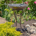 Zaer Ltd. Deep Well Made Metal Birdbath with 2 Cast Iron Birds and Leaf Decoration (Bronze) - color: Bronze