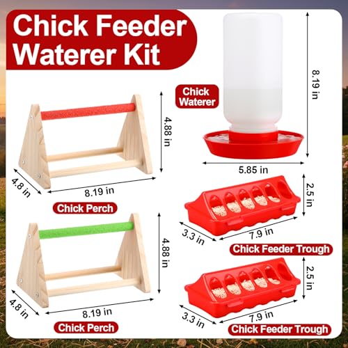 400w Large Hanging Chicken Coop Heater Lamp Carbon Fiber Chicks Brooder Heater 5pcs Chick Feeder and Waterer Kit with Wooden Perch for Poultry Chicks Ducks Quail Pigeons Birds