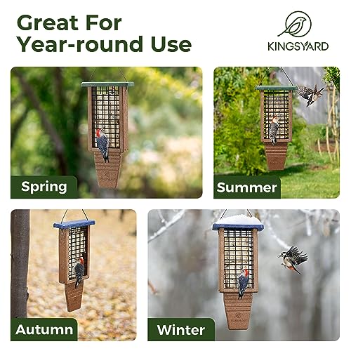 Kingsyard 2 Pack Double Tail-Prop Suet Bird Feeder | Recycled Poly Lumber Suet feeder, Sturdy & Durable, Outside Hanging, Great for Woodpecker & Clinging Birds, Green - color: Green