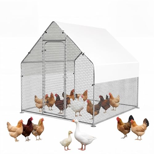 Large Chicken Coop Metal Walk-in Run 6.6' x 6.6' x 6.6', Heavy Duty Galvanized Steel Cage with Waterproof Cover, Secure Lock, Outdoor Pen Enclosure for Hens, Ducks, Rabbits - size: 79.0"L x 79.0"W x 79.0"H