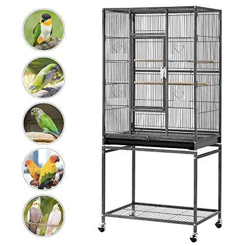 Yaheetech 54-inch Wrought Iron Standing Large Parrot Parakeet Flight Bird Cage for Small Parrot Sun Parakeet Green Cheek Conure Lovebird Budgie Finch Canary Bird Cage with Stand - color: Hammertone Black
