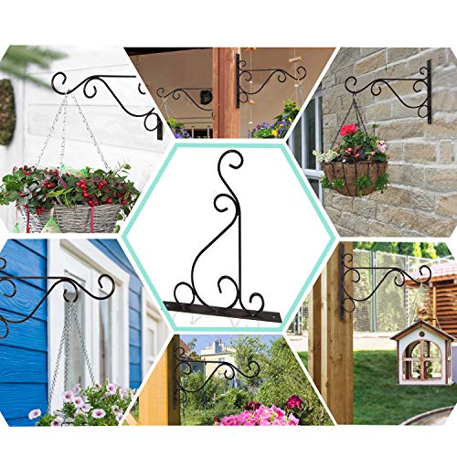 Fashion&cool Hanging Plant Brackets, Pack of 2 10 inch Iron Wall Mount Plant Hanging Hooks Metal Wall Brackets Hangers for Indoor Outdoor Planter Bird Feeder Lanterns Wind Chimes with Screws