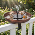 Edenseelake Deck Mounted Metal Bird Bath with Solar Powered Fountain for Outside, Detachable Birdbaths Bowl with Adjustable Steel Clamp for Feeder Railing Balcony Fence Yard