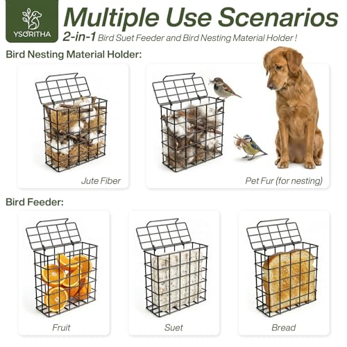 Bird Nesting Material Holder, Pet Fur Holder for Bird Nests, with Jute Fiber & Red Ribbon to Attract Wild Birds, Reusable Bird Nesting Holder for Nest Building