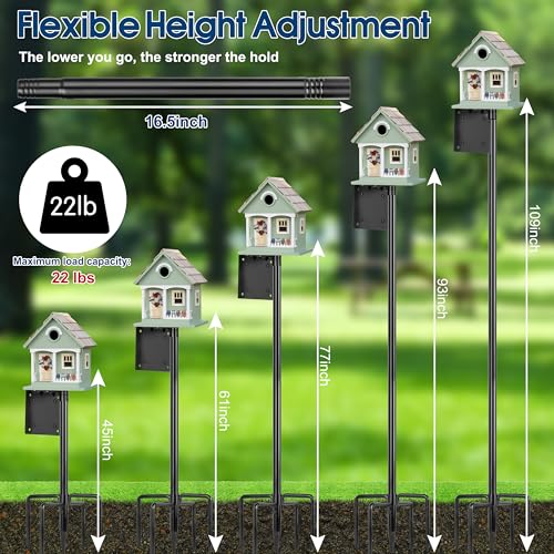 Ottsuls 2 Pack 109 Inch Heavy Duty Bird Feeder Pole Kit for Wild Birds, with 5-Prong Base Feeding Station, Adjustable Birdhouse Stand - size: 109 IN-2Pack
