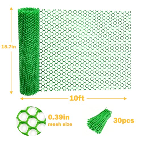 Jollybower 15.7IN x 10FT Plastic Chicken Wire Mesh Fence, Easy Install Chicken Wire Fencing, Garden Netting & Animal Barrier for Animals,Plant,Pet-1pack，Green - color: Green