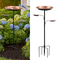 Outdoor Standing Bird Bath with 2 Feeder Bowls, 12 Inch Deep Basin for Wild Birds, Weatherproof Metal Birdbath with Upgraded 5-Prong Stake Base