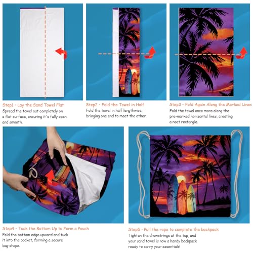 Beach Towel Backpack 2 in 1 Purple Beach Towel Coconut Tree for Holiday Surfing - color: Coconut Trees Purple