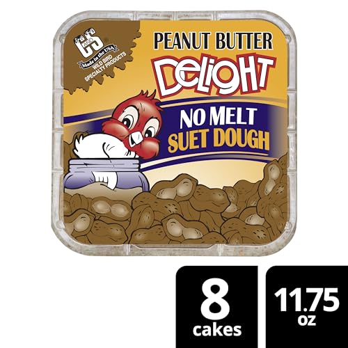 C&S Peanut Butter Delight No Melt Suet Dough, Suet Cakes for Wild Birds Including Wrens, Woodpeckers, Cardinals, Songbirds, Jays and More, 8 Pack - size: 11.75 Ounce (Pack of 8), style: Peanut Butter, 8 Pack