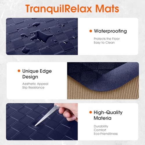 TranquilRelax 4/5 Inch Cushioned Anti Fatigue Kitchen Mats for Floor, Blue | 2PCS Kitchen Rugs, Non-Slip Standing Desk Mat, Comfortable Standing Rug Set for Kitchen & Laundry, 17.3"×30"+17.3"×59" - color: Blue, size: 2-Piece | 28"+59" | Extra Thick