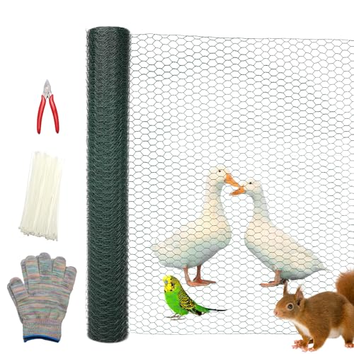 48in×150ft Chicken Wire Roll Hexagonal Netting Galvanized PVC Coated 1in Mesh Garden Poultry Fencing Barrier Animal Plants Hardware Cloth Crafts for/Rabbit/Floral/Chicken Coop/DIY Projects - size: 1in 48in×150ft