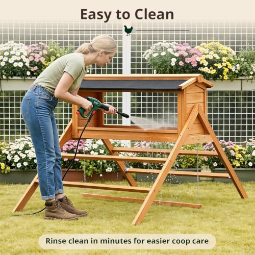Yafylly Chicken Roosting Bar with Nesting Box, Waterproof Roof, Perches, Ladder & Adjustable Swing, 3-in-1 Chicken Perch Set for Coop, Indoor Outdoor Playground Accessories for 5-8 Chickens