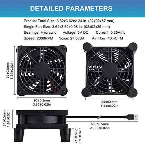 GDSTIME Small 92mm Router Fan Cooler with L/M/H 3 Speed Controller, 5V USB | Brushless DC Case Fans, for Xbox, Modem, Routers, Mini PC, DVR, TV Box Cooling - size: 92mm USB Fan