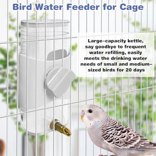 PINVNBY Bird Water Dispenser 9.47 Fl Oz Automatic Parrot Water Feeder Suspended Water Dispenser Bird Cage Accessories for Parakeet Budgie Lovebird Cockatiel Finch (White)
