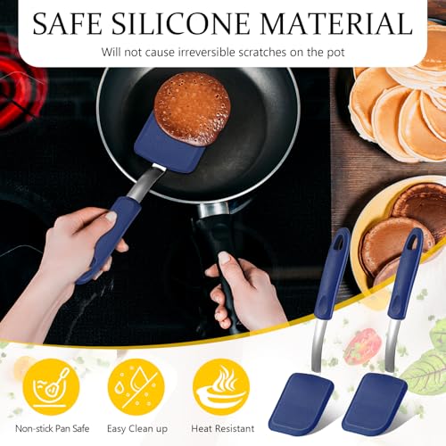 2 Pcs Mini Silicone Cookie Brownie Spatula,Solid Flat,Blue | Flexible Kitchen Small Silicone Turner,for Nonstick Cookware, Heat Resistant, No Scratch ,Kitchen Spatula Set for Egg - color: Blue