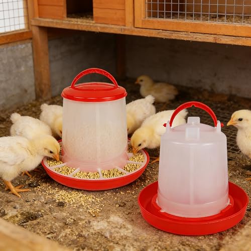 winemana Chick Feeder and Waterer Set – 1 LB + 1 L Hanging Plastic Containers for Outdoor Baby Chicks Small Poultry Drinkers Feeders